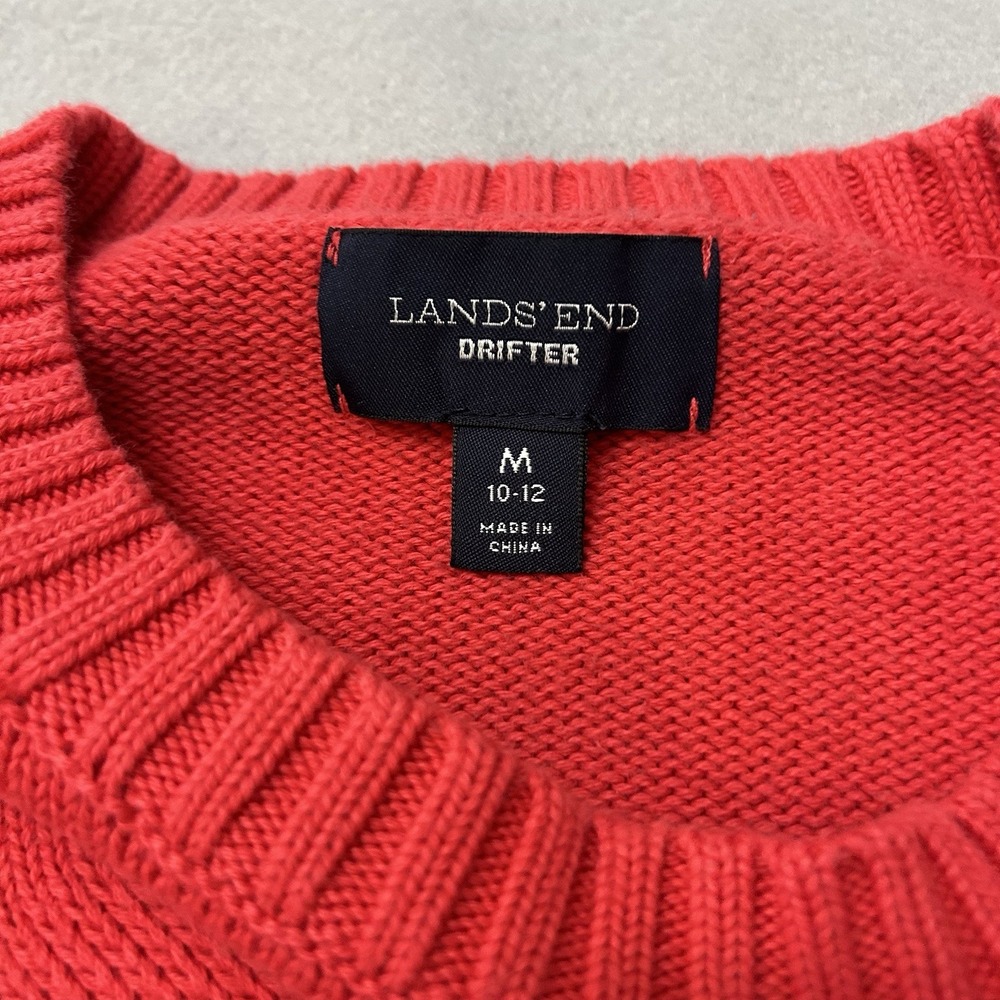 Lands' End Drifter Sweater Women M Coral Pink Cable Knit 100% Cotton Crewneck - Picture 5 of 12